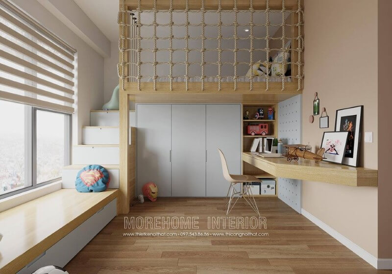 Phòng ngủ cho bé tại chung cư được thiết kế cầu kì với đồ nội thất thông minh