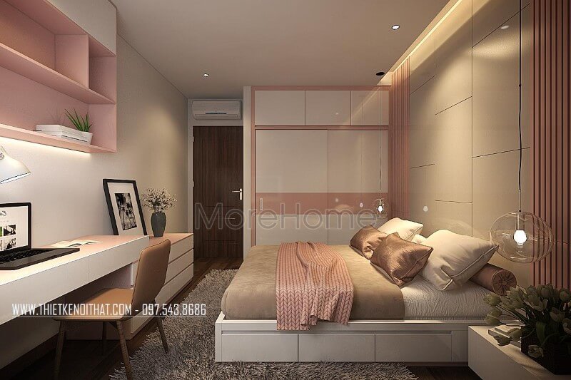 Phòng ngủ bé gái được thiết kế đẹp mắt với tông màu hồng phấn nhẹ nhàng