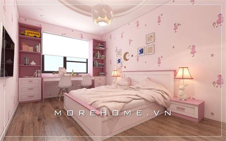 Trang trí nội thất phòng ngủ cho bé gái màu hồng cực đáng yêu